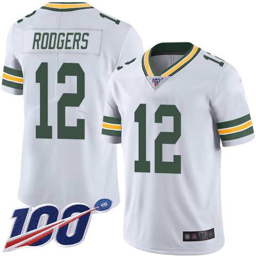 Green Bay Packers Limited White Men #12 Rodgers Aaron Road Jersey Nike NFL 100th Season Vapor Untouchable